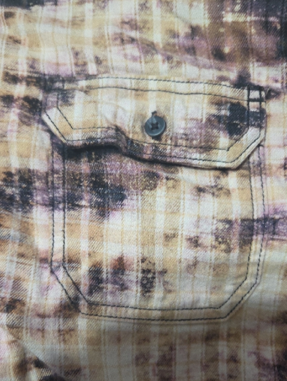 George Hand Bleach/Altered Button-Down Flannel Shirt - Brown Black Cream - Picture 10 of 10